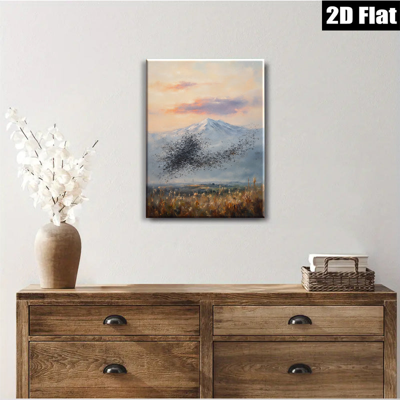 2D flat 1pc Winter Birds Fly Over Snowcapped Mountain Farmhouse Wall Decor Living Room Bedroom Gallery Wrapped Canvas Prints Modern Art Rustic Chic Home Office