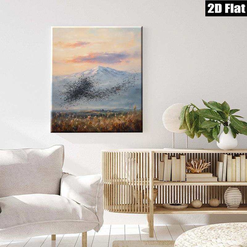 2D flat 1pc Winter Birds Fly Over Snowcapped Mountain Farmhouse Wall Decor Living Room Bedroom Gallery Wrapped Canvas Prints Modern Art Rustic Chic Home Office