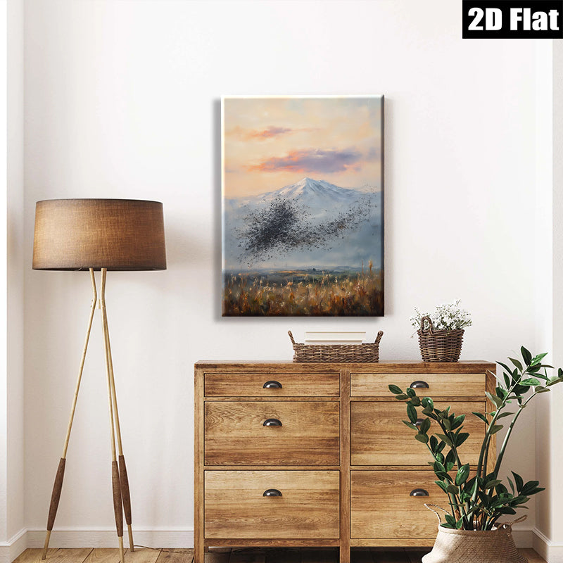 2D flat 1pc Winter Birds Fly Over Snowcapped Mountain Farmhouse Wall Decor Living Room Bedroom Gallery Wrapped Canvas Prints Modern Art Rustic Chic Home Office