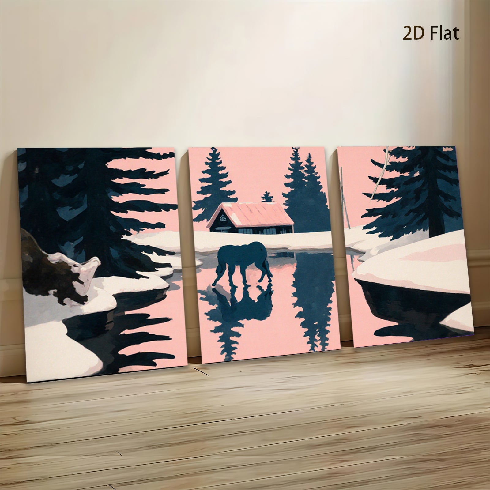 2D flat 1pc Winter Cabin Horse Scene Wall Art Farmhouse Decor Living Room Bedroom Gallery Wrapped Canvas Prints Modern Rustic Home Décor Trending Now