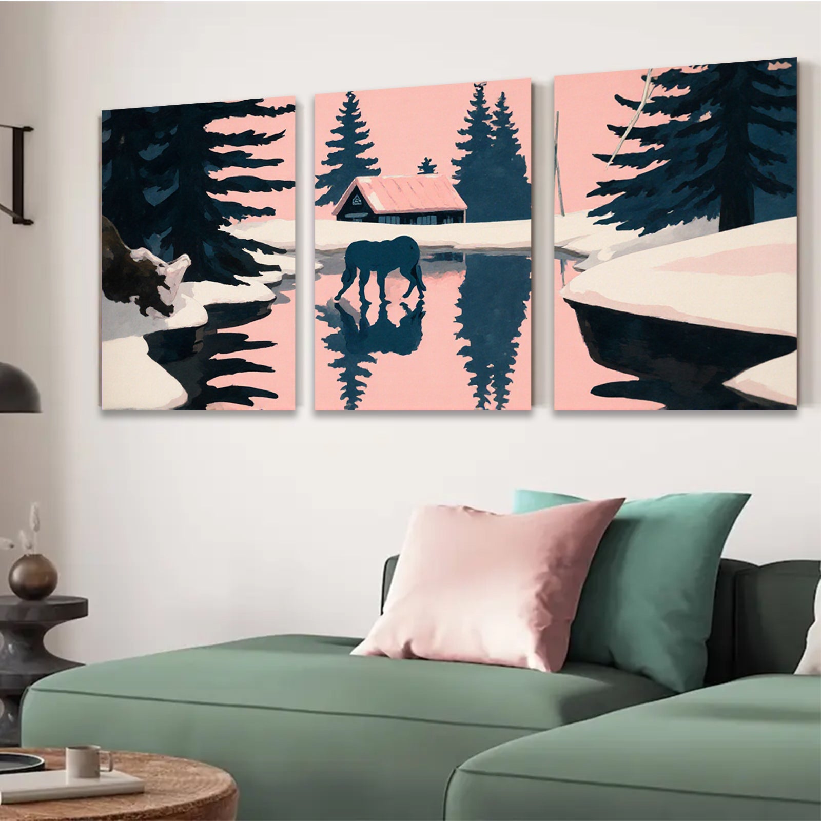 2D flat 1pc Winter Cabin Horse Scene Wall Art Farmhouse Decor Living Room Bedroom Gallery Wrapped Canvas Prints Modern Rustic Home Décor Trending Now