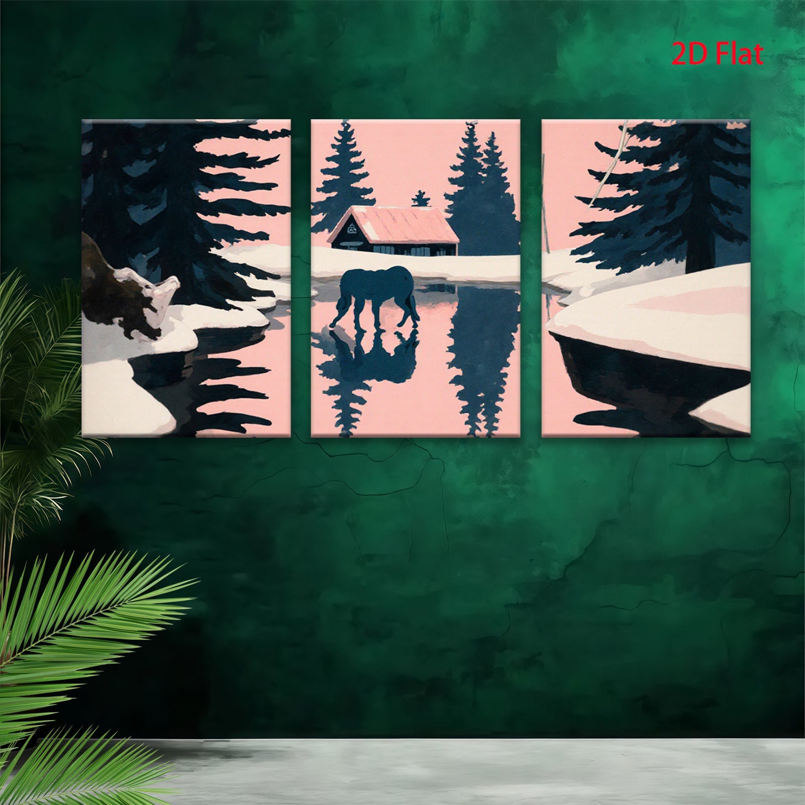 2D flat 1pc Winter Cabin Horse Scene Wall Art Farmhouse Decor Living Room Bedroom Gallery Wrapped Canvas Prints Modern Rustic Home Décor Trending Now