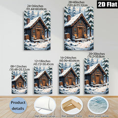 2D flat 1pc Winter Cabin Snow Scene Wall Art Cozy Lodge Decor Farmhouse Style Living Room Bedroom Gallery Wrapped Canvas Prints Ready to Hang