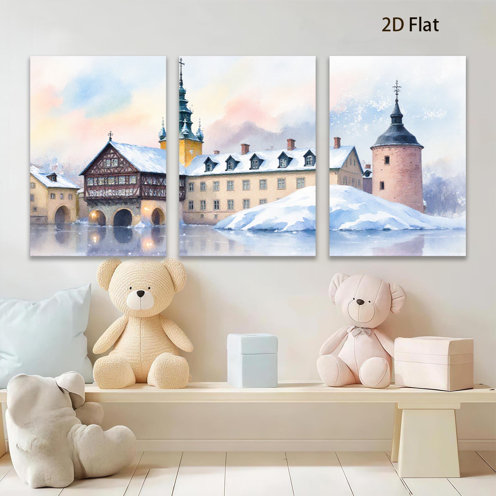 2D flat 1pc Winter Castle Scene Wall Art for Living Room Bedroom Home Decor Farmhouse Style Canvas Prints Modern Artwork Cozy Vibes Gallery Wrapped Ready to Hang