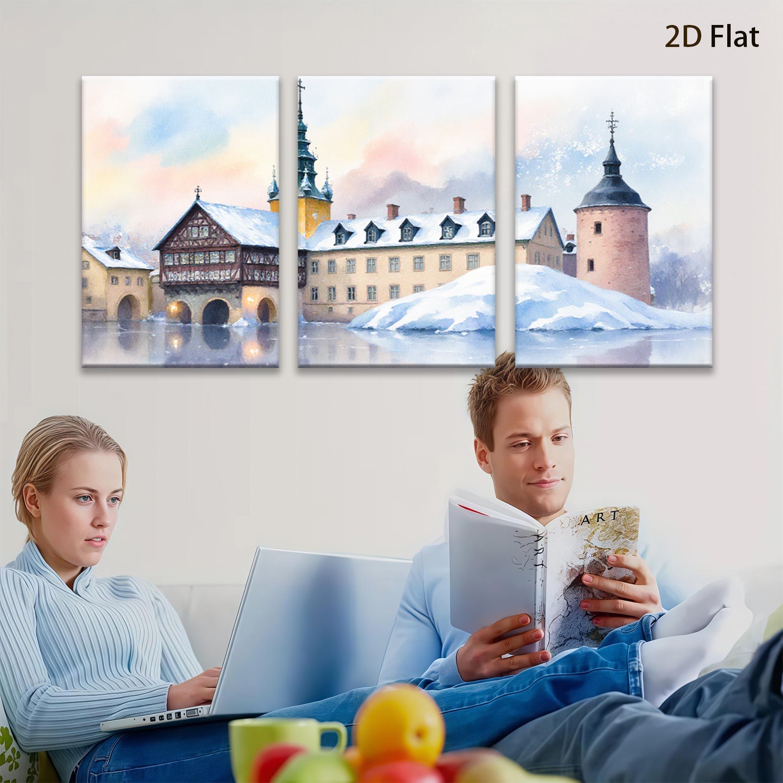 2D flat 1pc Winter Castle Scene Wall Art for Living Room Bedroom Home Decor Farmhouse Style Canvas Prints Modern Artwork Cozy Vibes Gallery Wrapped Ready to Hang