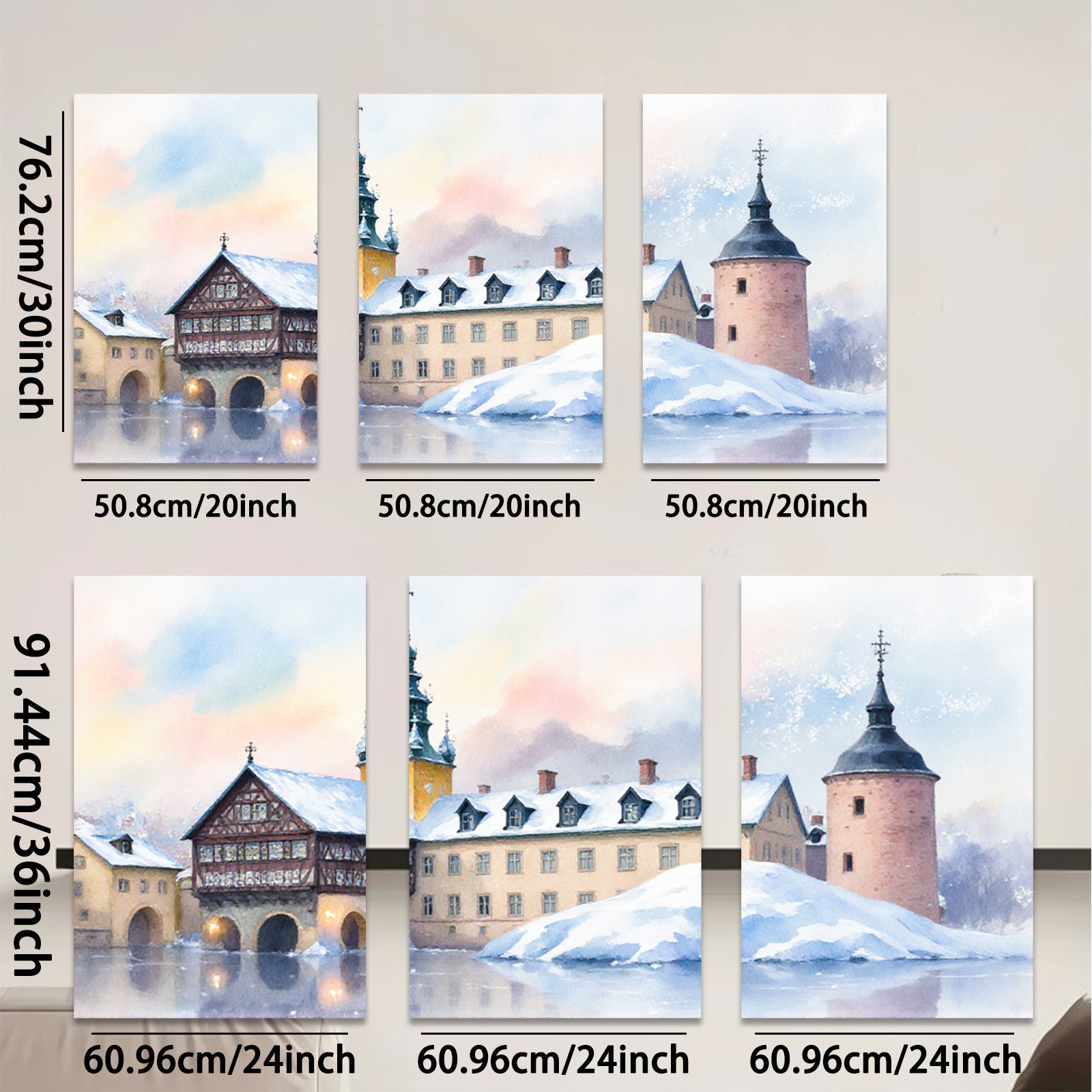 2D flat 1pc Winter Castle Scene Wall Art for Living Room Bedroom Home Decor Farmhouse Style Canvas Prints Modern Artwork Cozy Vibes Gallery Wrapped Ready to Hang