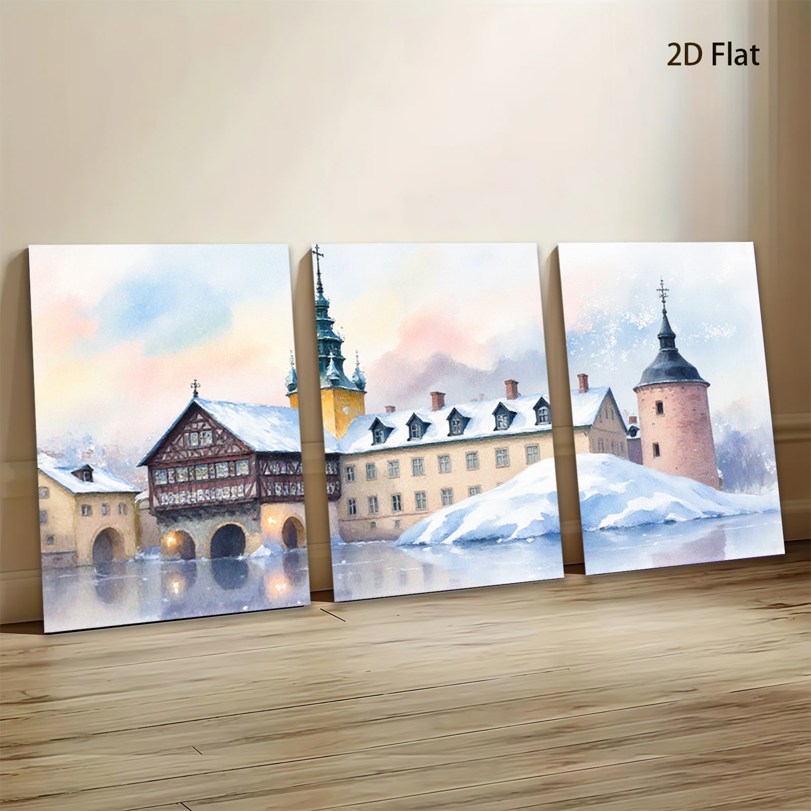 2D flat 1pc Winter Castle Scene Wall Art for Living Room Bedroom Home Decor Farmhouse Style Canvas Prints Modern Artwork Cozy Vibes Gallery Wrapped Ready to Hang