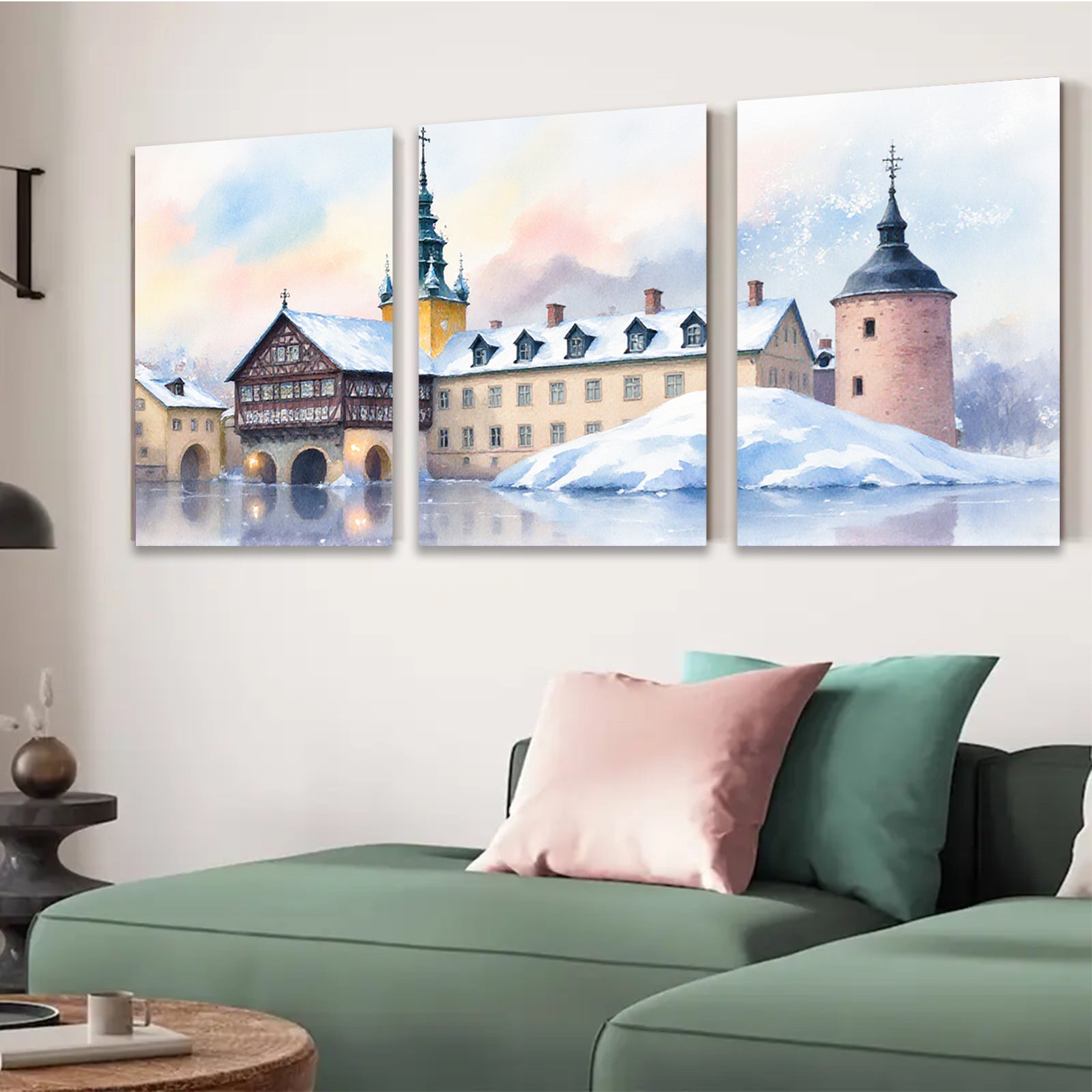 2D flat 1pc Winter Castle Scene Wall Art for Living Room Bedroom Home Decor Farmhouse Style Canvas Prints Modern Artwork Cozy Vibes Gallery Wrapped Ready to Hang