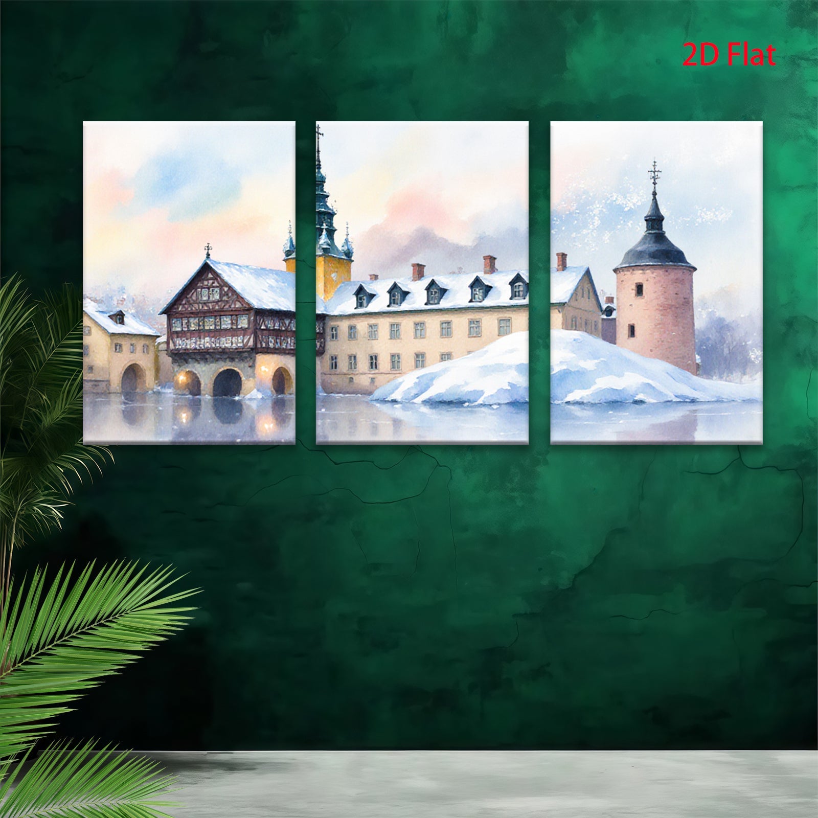 2D flat 1pc Winter Castle Scene Wall Art for Living Room Bedroom Home Decor Farmhouse Style Canvas Prints Modern Artwork Cozy Vibes Gallery Wrapped Ready to Hang