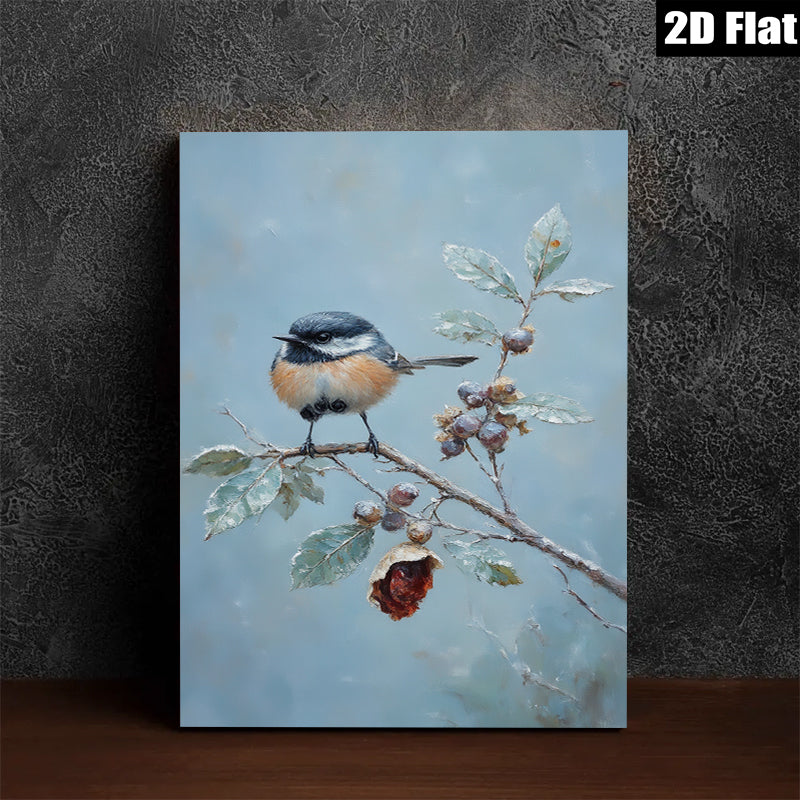 2D flat 1pc Winter Chickadee on Branch Farmhouse Wall Decor Living Room Bedroom Art Prints Canvas Paintings Cozy Rustic Home Decorations