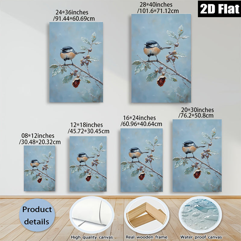 2D flat 1pc Winter Chickadee on Branch Farmhouse Wall Decor Living Room Bedroom Art Prints Canvas Paintings Cozy Rustic Home Decorations