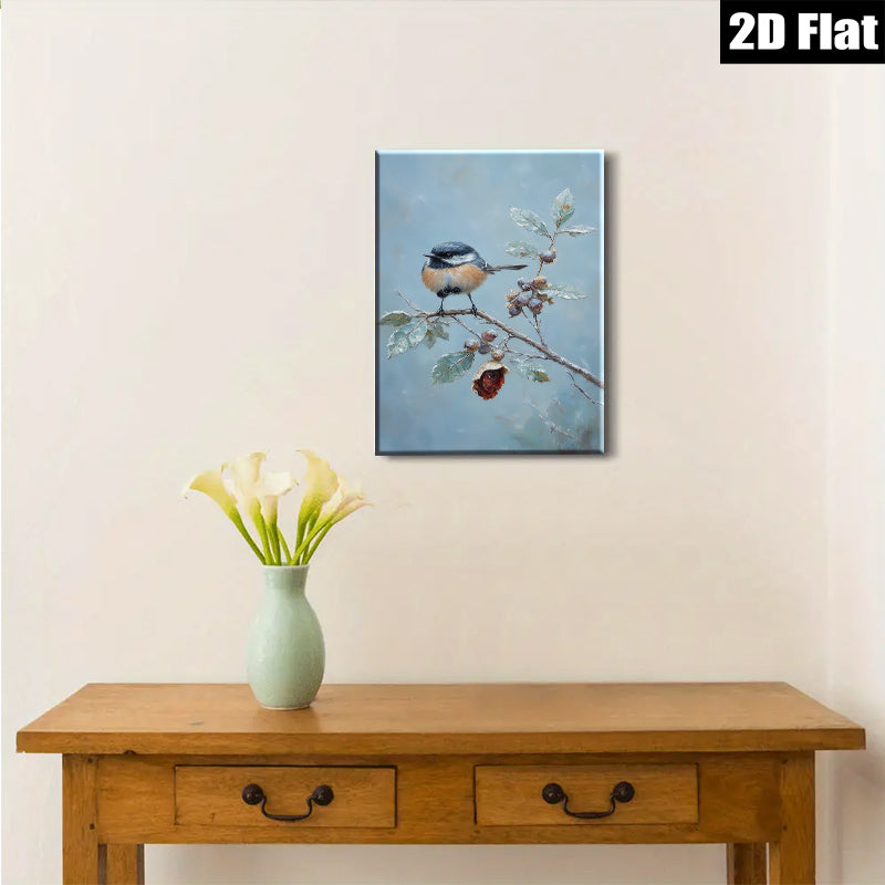 2D flat 1pc Winter Chickadee on Branch Farmhouse Wall Decor Living Room Bedroom Art Prints Canvas Paintings Cozy Rustic Home Decorations