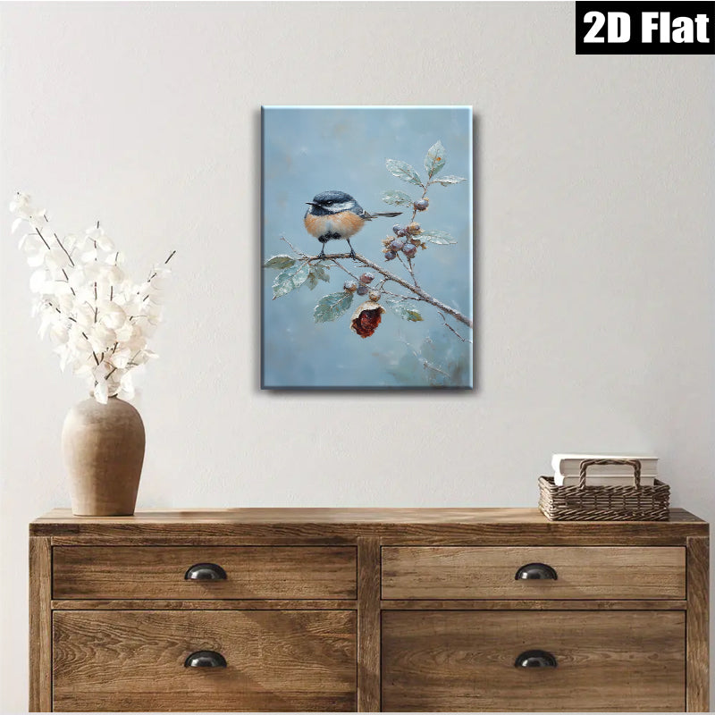 2D flat 1pc Winter Chickadee on Branch Farmhouse Wall Decor Living Room Bedroom Art Prints Canvas Paintings Cozy Rustic Home Decorations