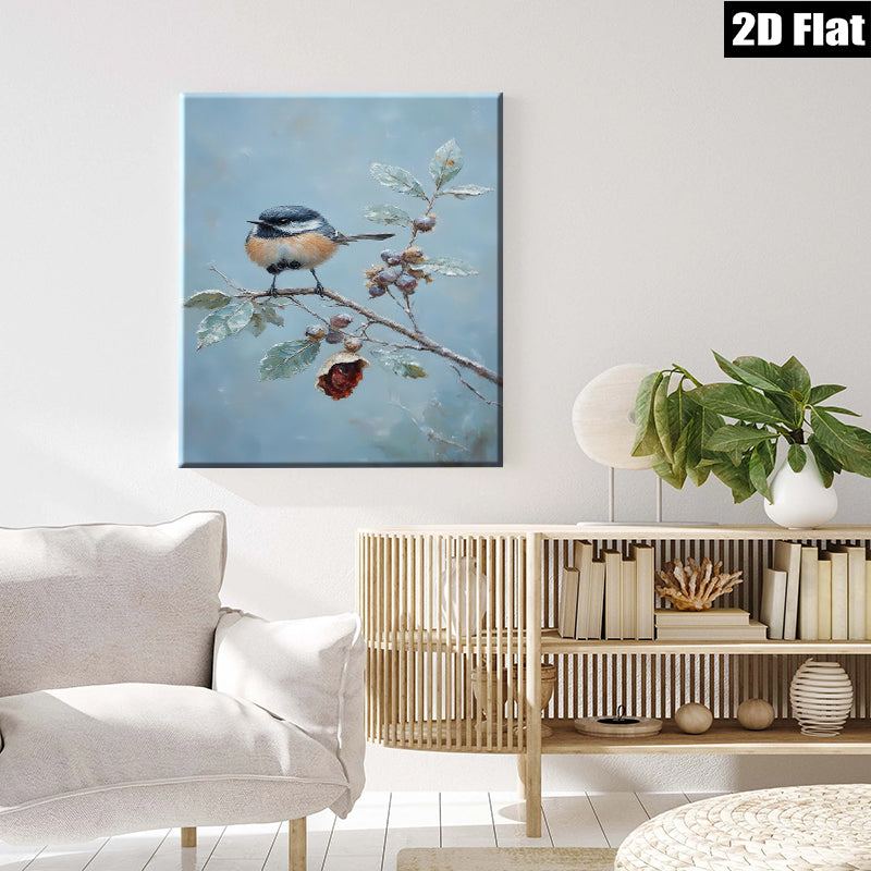 2D flat 1pc Winter Chickadee on Branch Farmhouse Wall Decor Living Room Bedroom Art Prints Canvas Paintings Cozy Rustic Home Decorations
