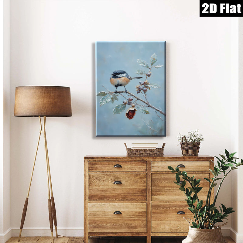 2D flat 1pc Winter Chickadee on Branch Farmhouse Wall Decor Living Room Bedroom Art Prints Canvas Paintings Cozy Rustic Home Decorations