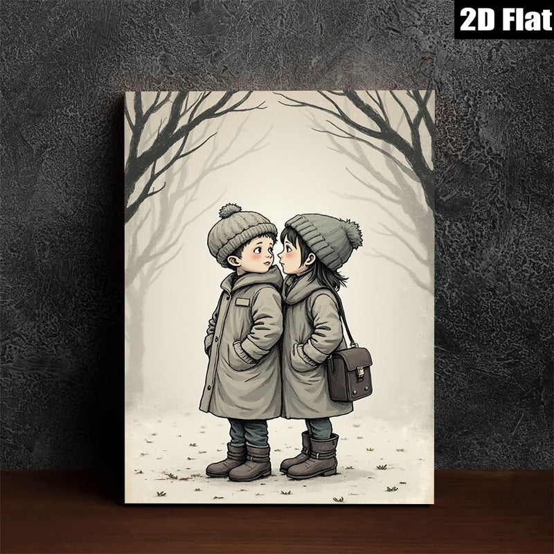 2D flat 1pc Winter Children Portrait Cozy Artwork for Kids Room Nursery Decor Wall Art Prints Home Decoration Modern Farmhouse Style Living Room Canvas
