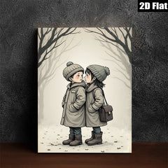 2D flat 1pc Winter Children Portrait Cozy Artwork for Kids Room Nursery Decor Wall Art Prints Home Decoration Modern Farmhouse Style Living Room Canvas