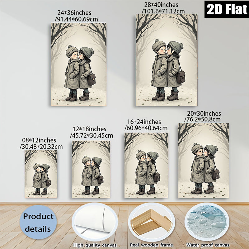 2D flat 1pc Winter Children Portrait Cozy Artwork for Kids Room Nursery Decor Wall Art Prints Home Decoration Modern Farmhouse Style Living Room Canvas