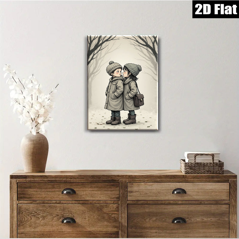 2D flat 1pc Winter Children Portrait Cozy Artwork for Kids Room Nursery Decor Wall Art Prints Home Decoration Modern Farmhouse Style Living Room Canvas