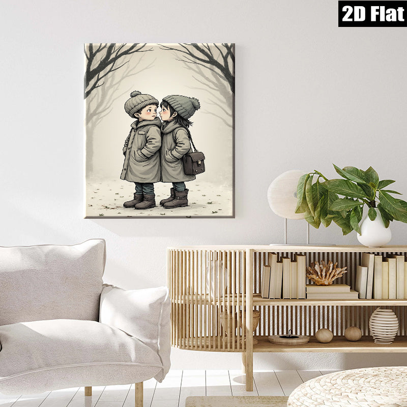 2D flat 1pc Winter Children Portrait Cozy Artwork for Kids Room Nursery Decor Wall Art Prints Home Decoration Modern Farmhouse Style Living Room Canvas