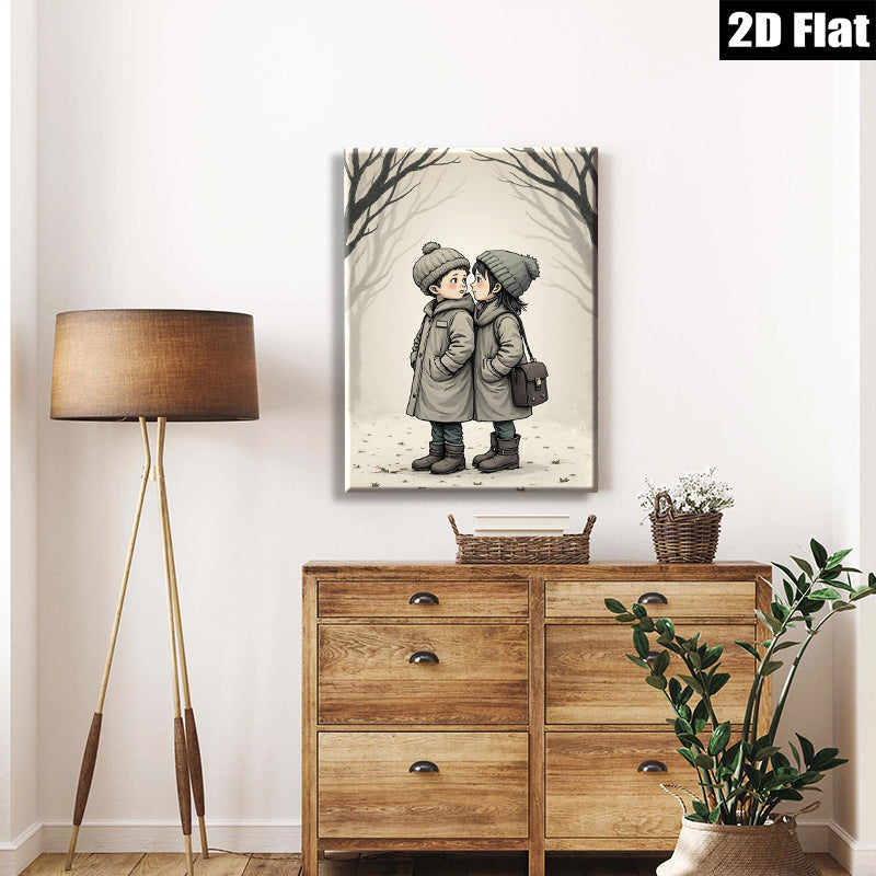 2D flat 1pc Winter Children Portrait Cozy Artwork for Kids Room Nursery Decor Wall Art Prints Home Decoration Modern Farmhouse Style Living Room Canvas