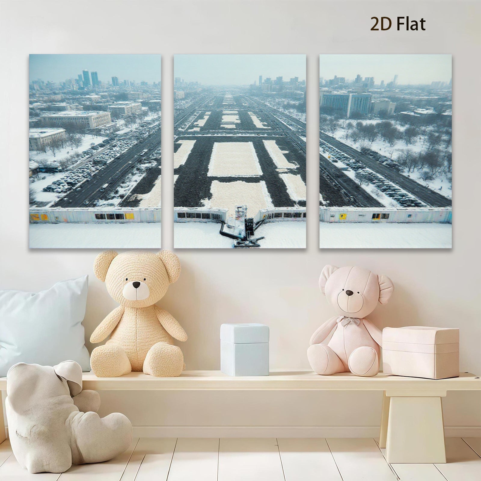 2D flat 1pc Winter Cityscape Aerial View Modern Wall Art For Living Room Bedroom Office Decor Farmhouse Style Gallery Wrapped Canvas Prints Ready To Hang