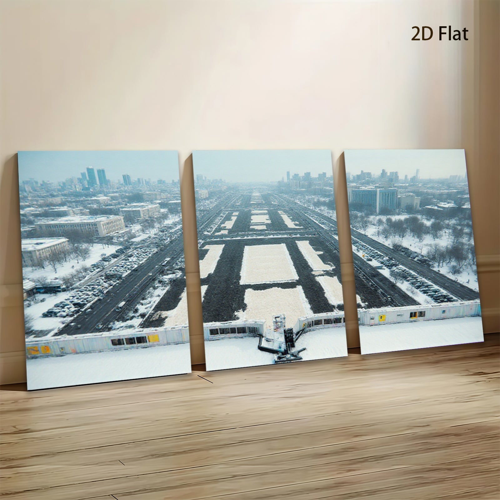2D flat 1pc Winter Cityscape Aerial View Modern Wall Art For Living Room Bedroom Office Decor Farmhouse Style Gallery Wrapped Canvas Prints Ready To Hang