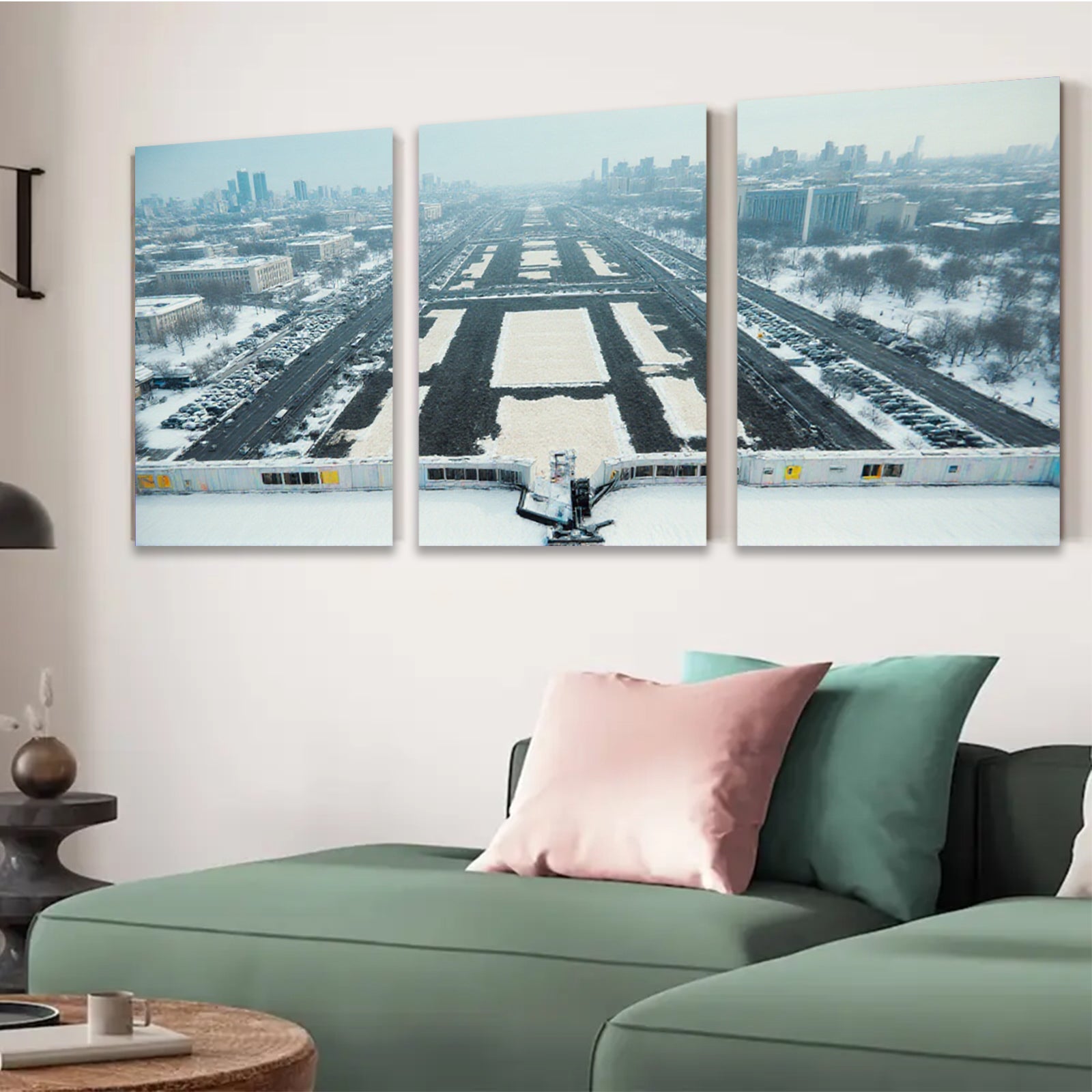 2D flat 1pc Winter Cityscape Aerial View Modern Wall Art For Living Room Bedroom Office Decor Farmhouse Style Gallery Wrapped Canvas Prints Ready To Hang