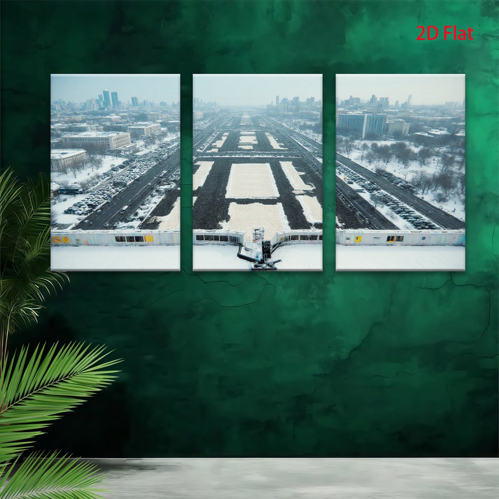 2D flat 1pc Winter Cityscape Aerial View Modern Wall Art For Living Room Bedroom Office Decor Farmhouse Style Gallery Wrapped Canvas Prints Ready To Hang