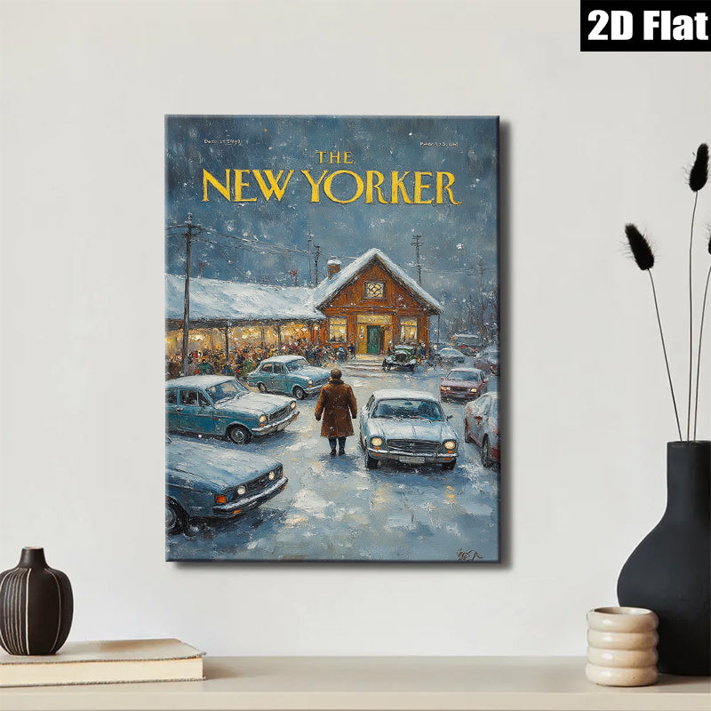 2D flat 1pc Winter Evening Scene Nostalgic Charm Cozy Living Room Bedroom Gallery Wall Art Modern Farmhouse Decor