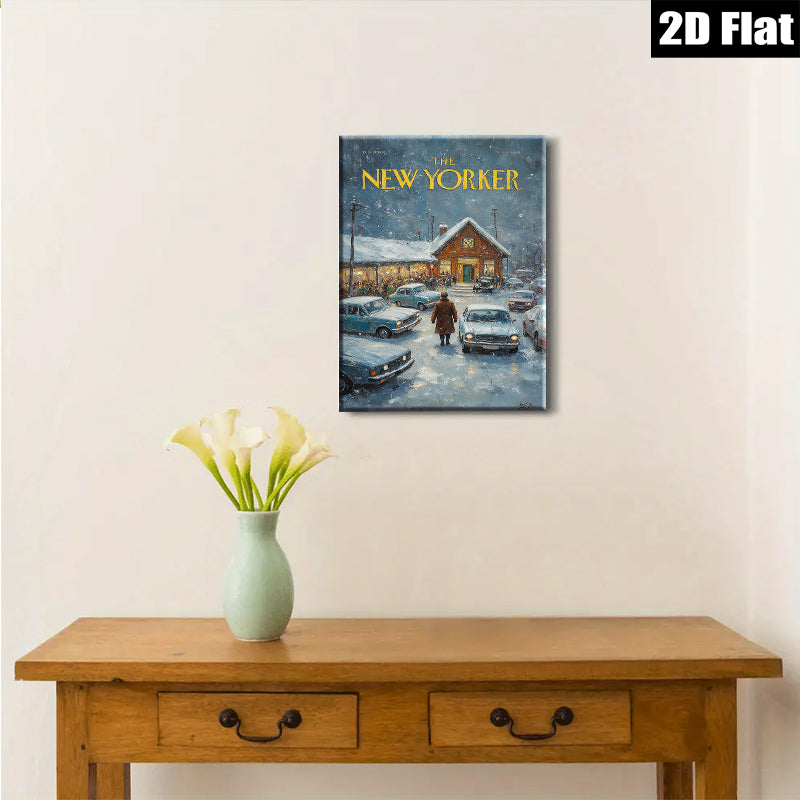 2D flat 1pc Winter Evening Scene Nostalgic Charm Cozy Living Room Bedroom Gallery Wall Art Modern Farmhouse Decor