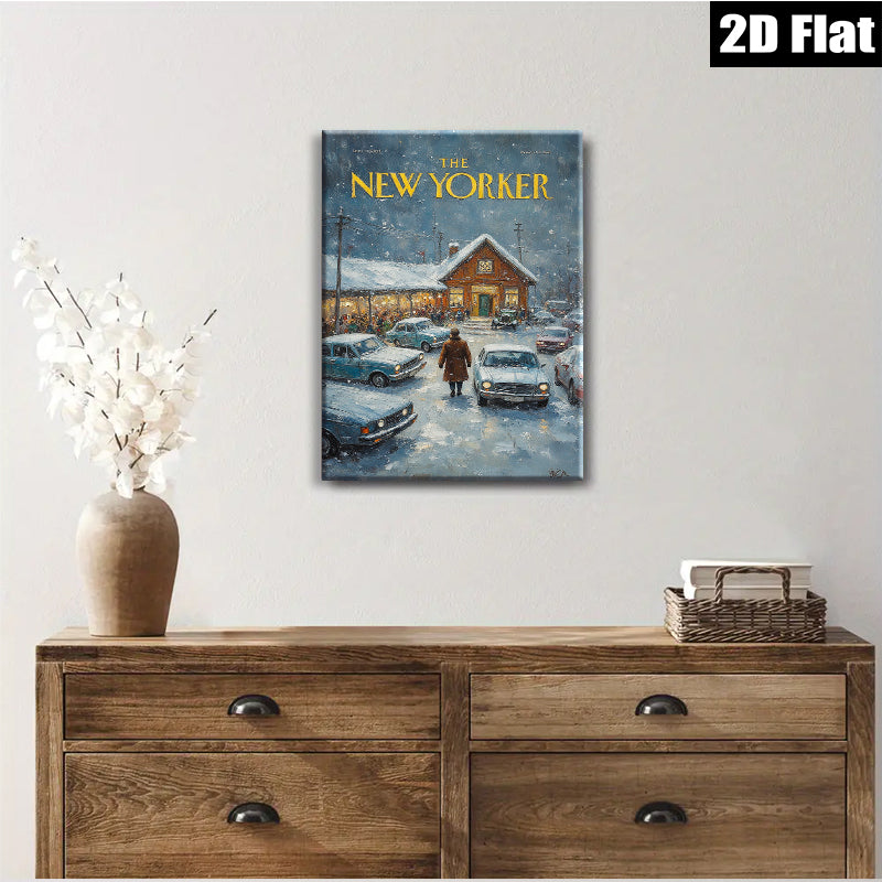 2D flat 1pc Winter Evening Scene Nostalgic Charm Cozy Living Room Bedroom Gallery Wall Art Modern Farmhouse Decor