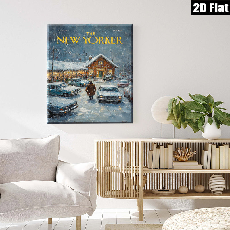 2D flat 1pc Winter Evening Scene Nostalgic Charm Cozy Living Room Bedroom Gallery Wall Art Modern Farmhouse Decor