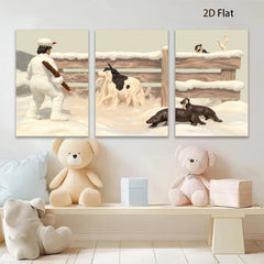 2D flat 1pc Winter Farm Scene with Shepherd Dogs Rustic Wall Art for Living Room Bedroom Home Decor farmhouse style cozy vibes gallery wrapped canvas prints