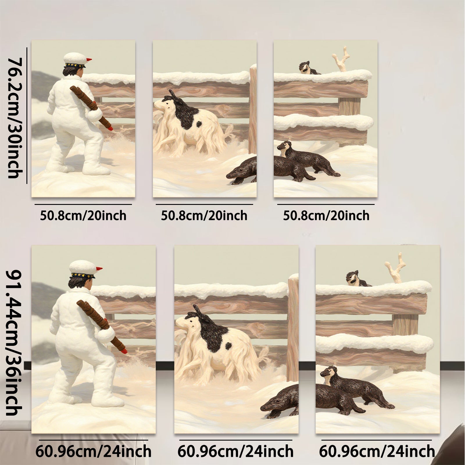 2D flat 1pc Winter Farm Scene with Shepherd Dogs Rustic Wall Art for Living Room Bedroom Home Decor farmhouse style cozy vibes gallery wrapped canvas prints