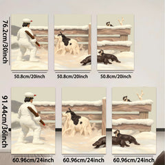 2D flat 1pc Winter Farm Scene with Shepherd Dogs Rustic Wall Art for Living Room Bedroom Home Decor farmhouse style cozy vibes gallery wrapped canvas prints