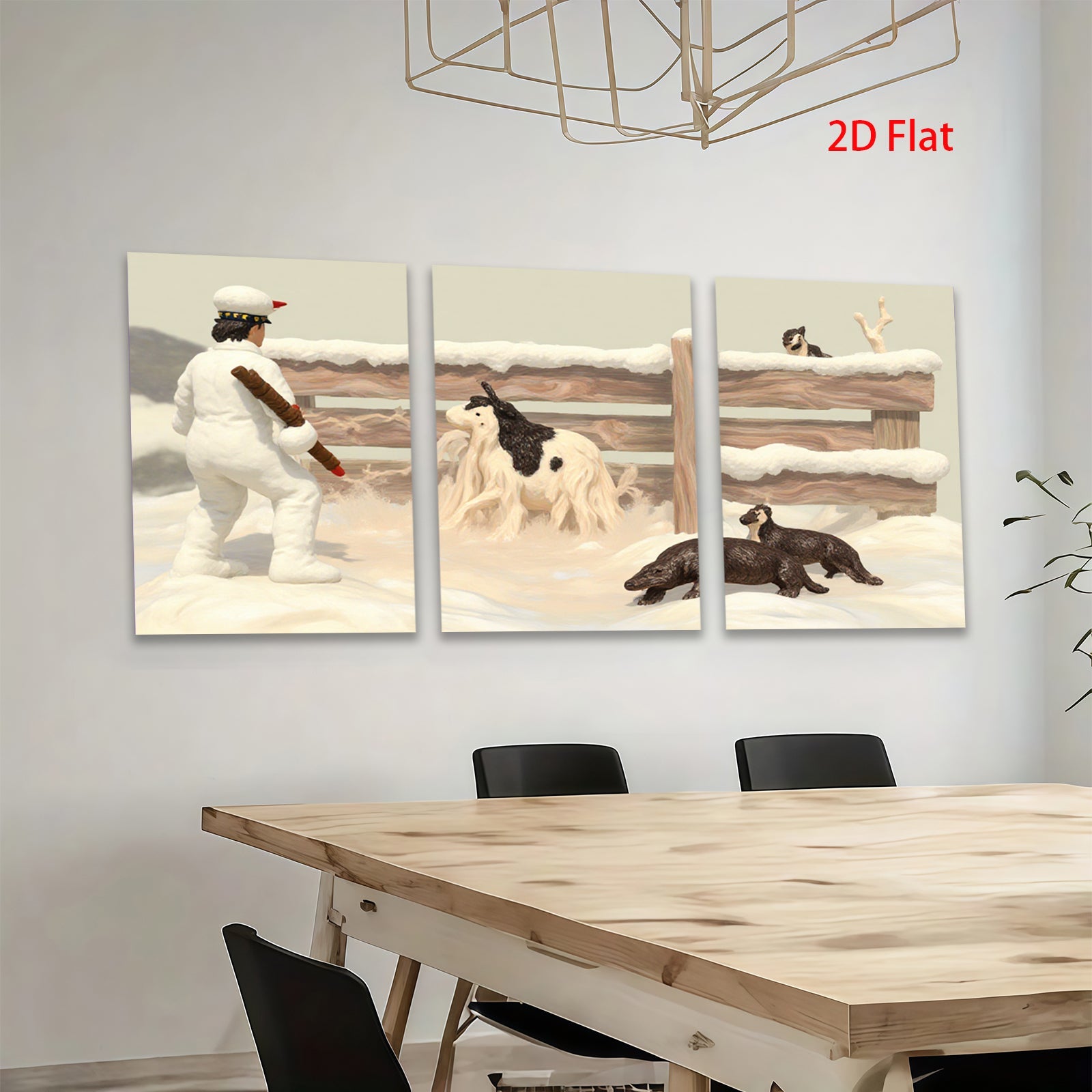 2D flat 1pc Winter Farm Scene with Shepherd Dogs Rustic Wall Art for Living Room Bedroom Home Decor farmhouse style cozy vibes gallery wrapped canvas prints