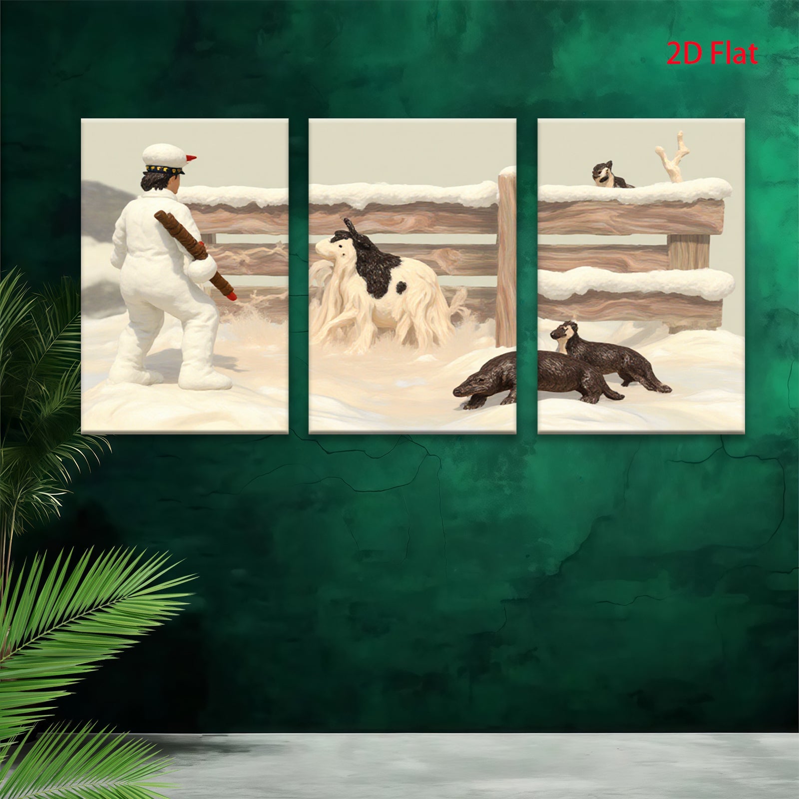 2D flat 1pc Winter Farm Scene with Shepherd Dogs Rustic Wall Art for Living Room Bedroom Home Decor farmhouse style cozy vibes gallery wrapped canvas prints
