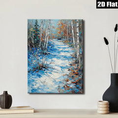 2D flat 1pc Winter Forest Stream Landscape Wall Art Canvas Prints for Living Room Bedroom Home Decor farmhouse style cozy vibes modern gallery wrapped ready to hang