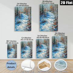 2D flat 1pc Winter Forest Stream Landscape Wall Art Canvas Prints for Living Room Bedroom Home Decor farmhouse style cozy vibes modern gallery wrapped ready to hang