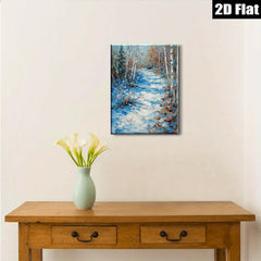 2D flat 1pc Winter Forest Stream Landscape Wall Art Canvas Prints for Living Room Bedroom Home Decor farmhouse style cozy vibes modern gallery wrapped ready to hang