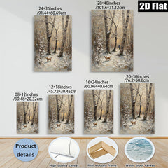 2D flat 1pc Winter Forest Walk with Dog Rustic Landscape Wall Art for Living Room Bedroom Home Decor farmhouse style modern gallery wrapped