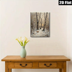 2D flat 1pc Winter Forest Walk with Dog Rustic Landscape Wall Art for Living Room Bedroom Home Decor farmhouse style modern gallery wrapped