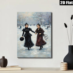 2D flat 1pc Winter Ice Skating Ladies Victorian Era Wall Art Canvas Prints For Living Room Bedroom Home Decor Farmhouse Style Gallery Wrapped Ready To Hang