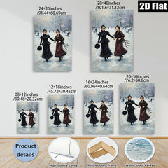 2D flat 1pc Winter Ice Skating Ladies Victorian Era Wall Art Canvas Prints For Living Room Bedroom Home Decor Farmhouse Style Gallery Wrapped Ready To Hang