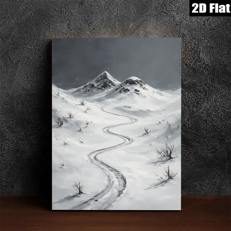 2D flat 1pc Winter Mountain Road Scenic Landscape Wall Art for Living Room Bedroom Home Decor Farmhouse Style Gallery Wrapped Canvas Prints Modern Artwork
