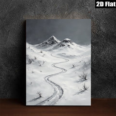2D flat 1pc Winter Mountain Road Scenic Landscape Wall Art for Living Room Bedroom Home Decor Farmhouse Style Gallery Wrapped Canvas Prints Modern Artwork