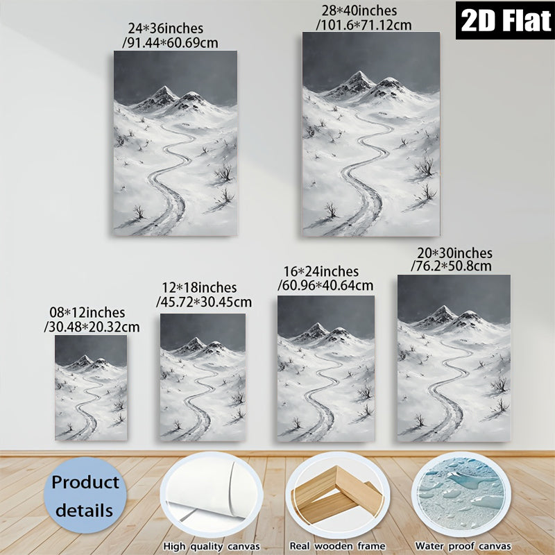 2D flat 1pc Winter Mountain Road Scenic Landscape Wall Art for Living Room Bedroom Home Decor Farmhouse Style Gallery Wrapped Canvas Prints Modern Artwork