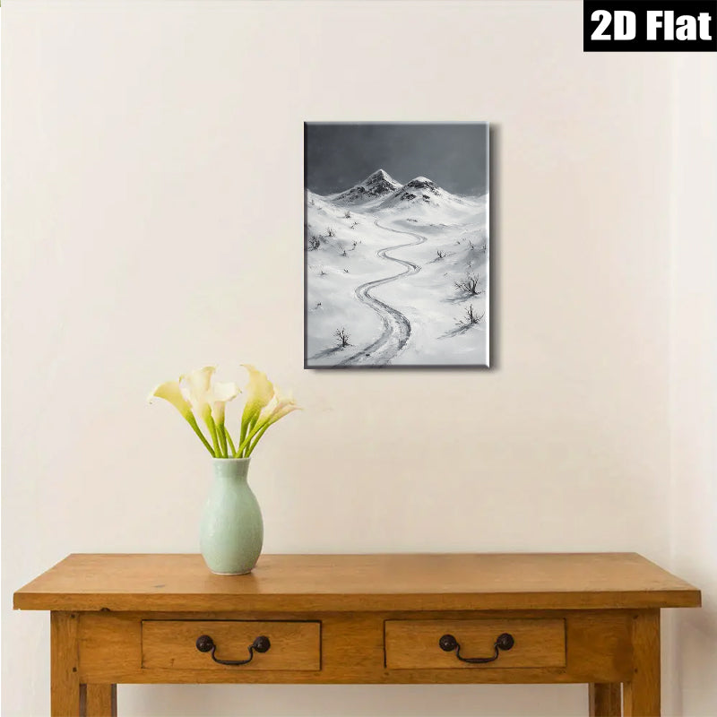 2D flat 1pc Winter Mountain Road Scenic Landscape Wall Art for Living Room Bedroom Home Decor Farmhouse Style Gallery Wrapped Canvas Prints Modern Artwork
