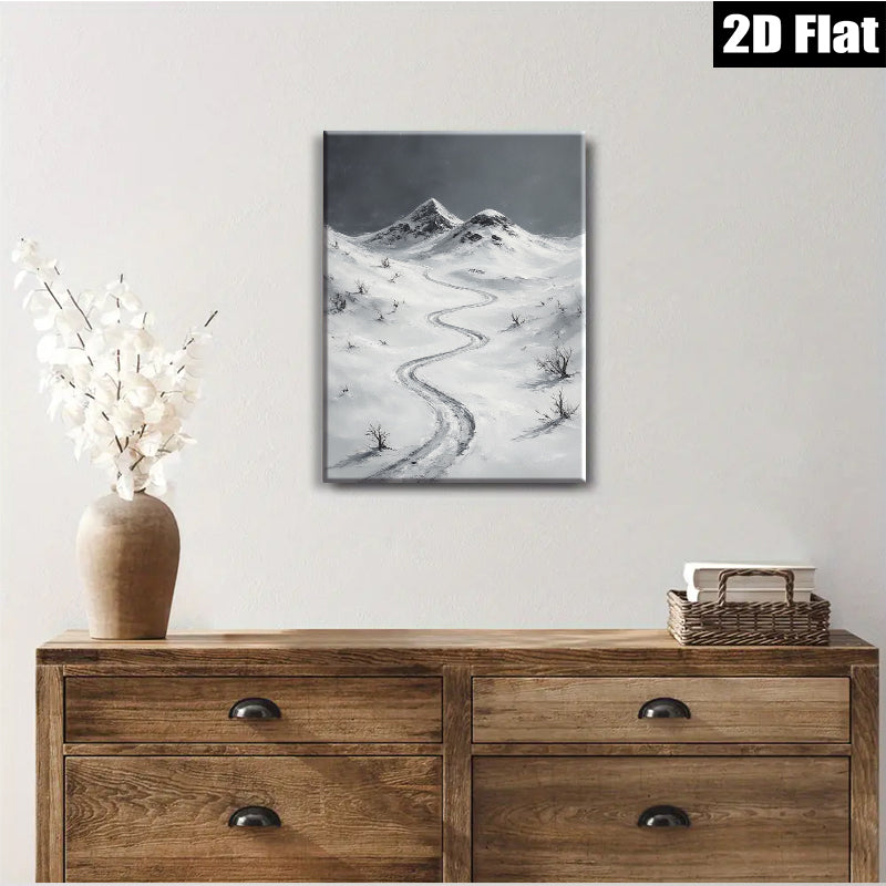 2D flat 1pc Winter Mountain Road Scenic Landscape Wall Art for Living Room Bedroom Home Decor Farmhouse Style Gallery Wrapped Canvas Prints Modern Artwork